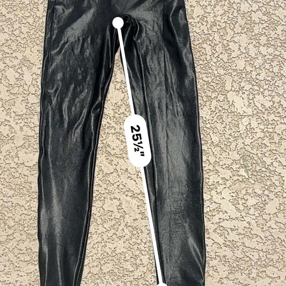 SPANX Faux Leather Leggings Black Size Large High Waist Shaping Style 2437